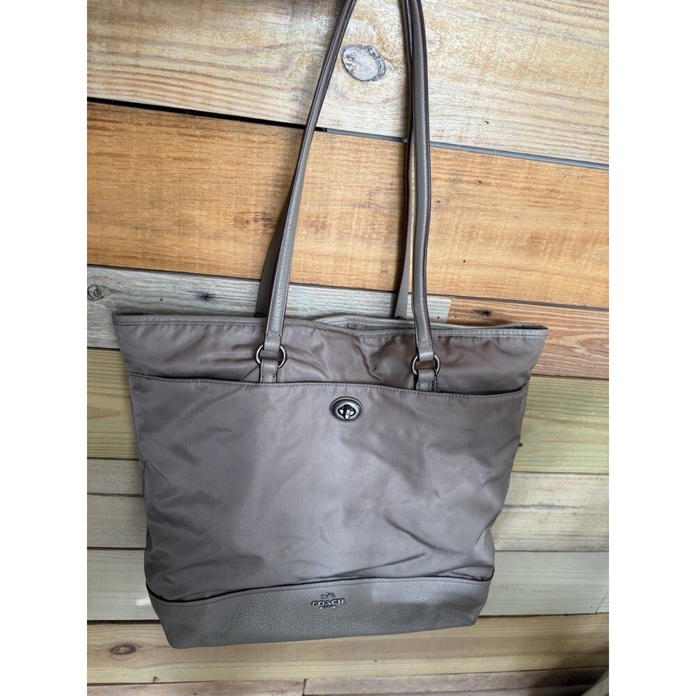 Coach Gray Nylon Leather Large Tote Shoulder Bag F57903